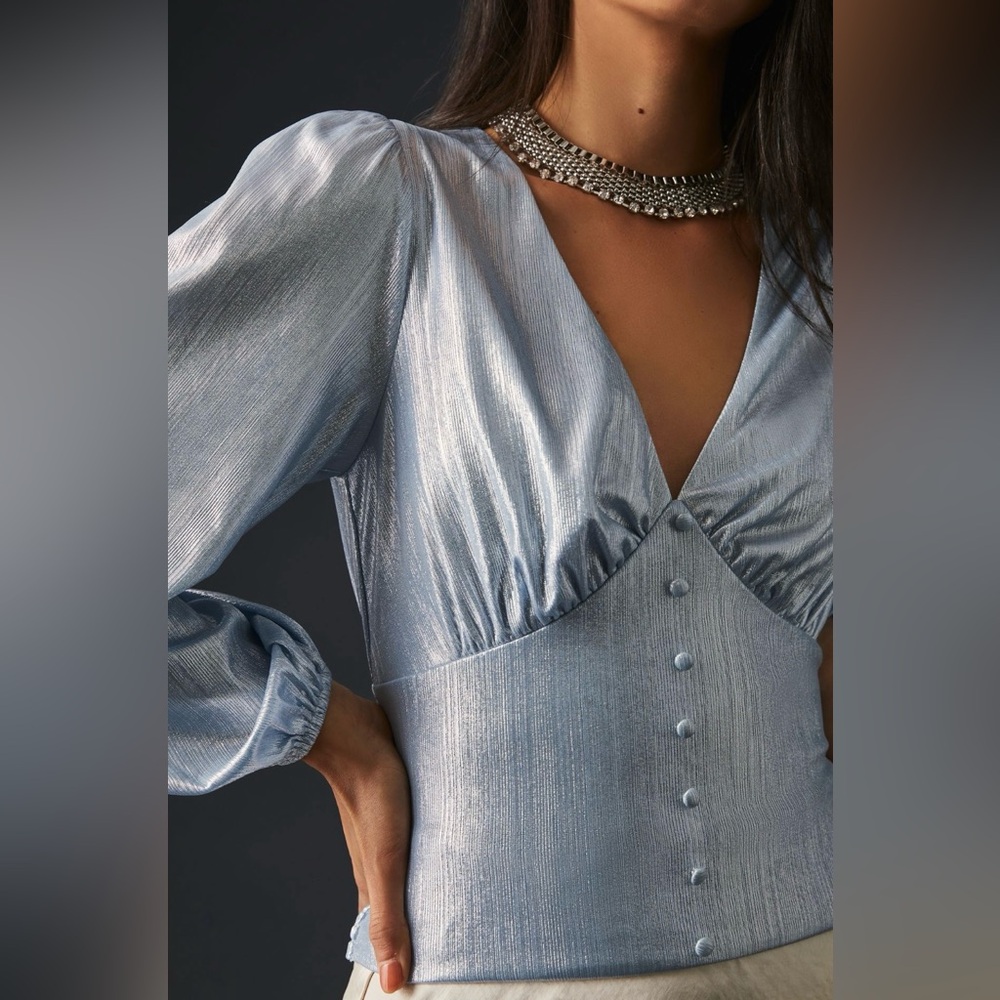Anthropologie Shimmering Silver Blouse